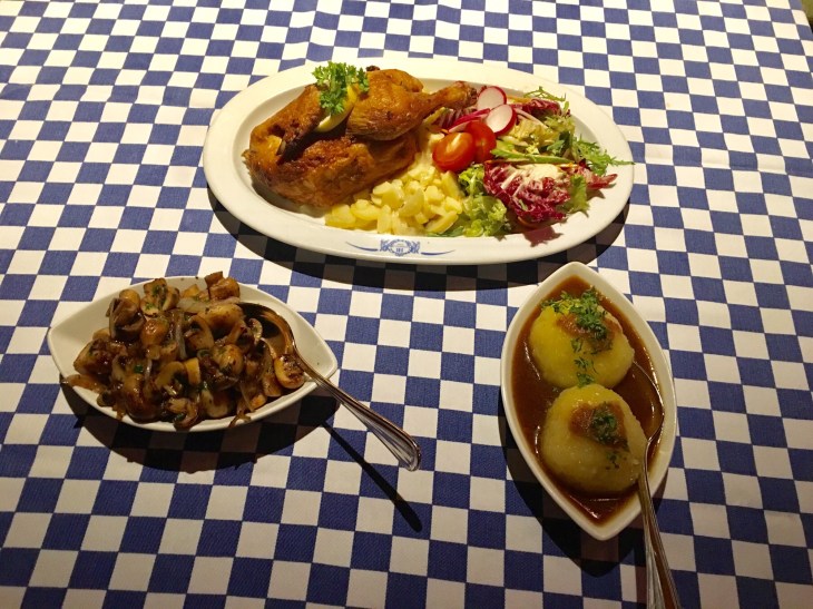 potato dumplings, roasted chicken